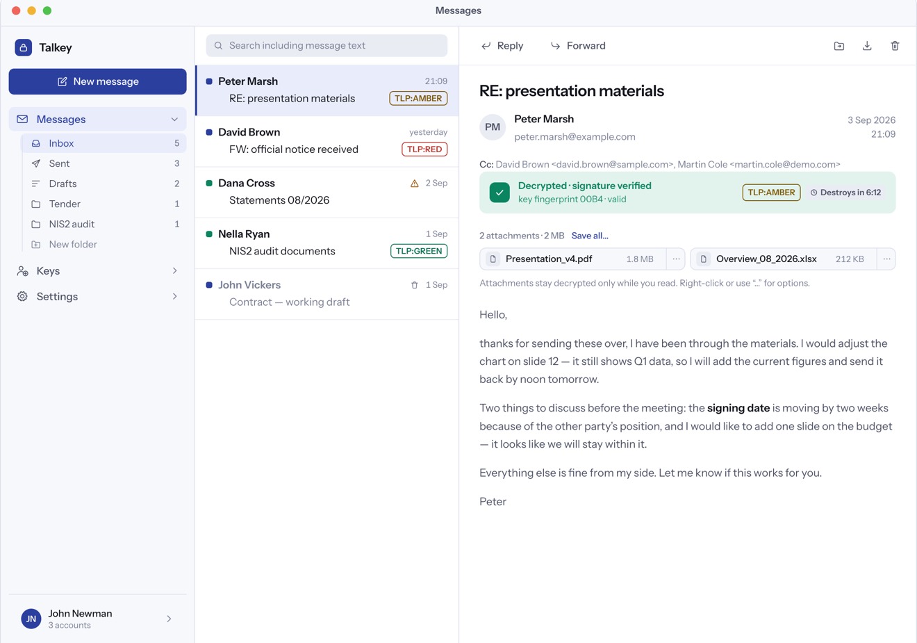 Talkey — eine entschlüsselte Nachricht mit Anhängen lesen