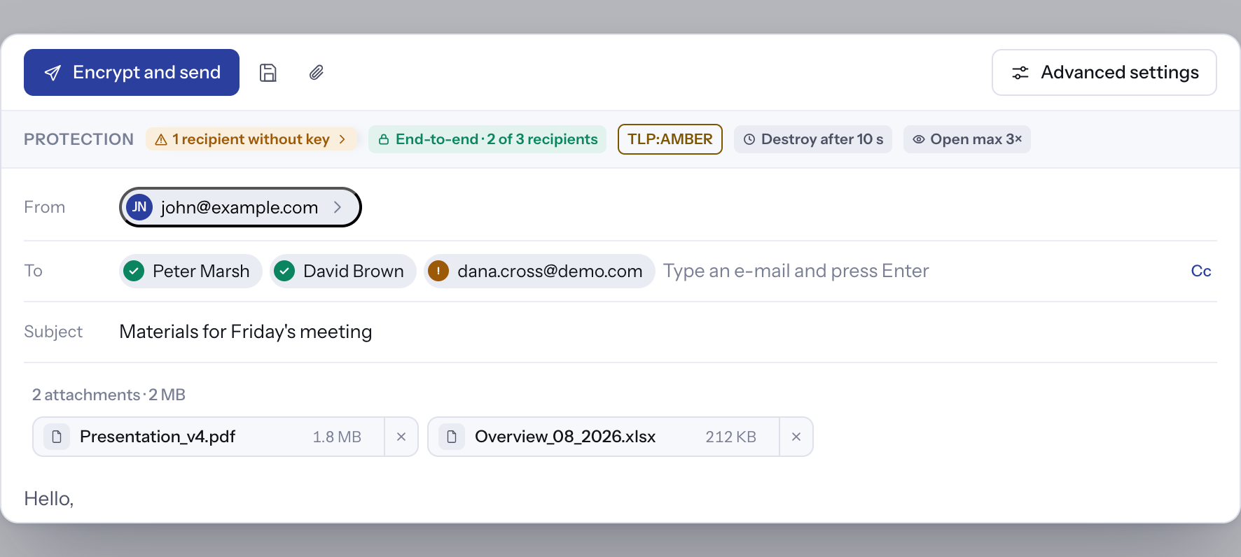 New message with recipients