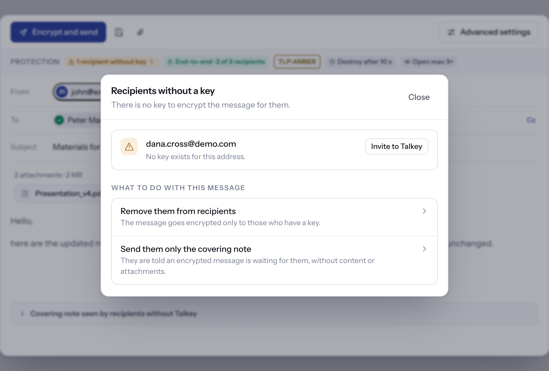 Recipients without a key panel