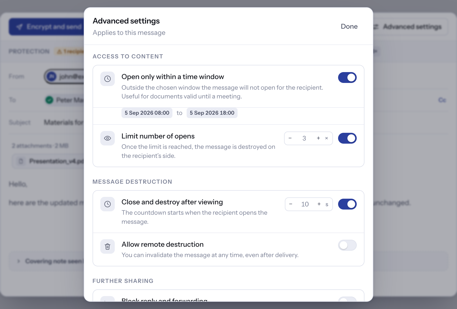Advanced message settings