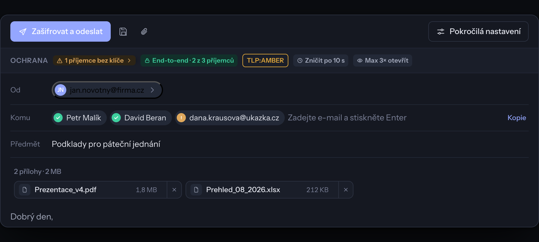 Nová zpráva s příjemci