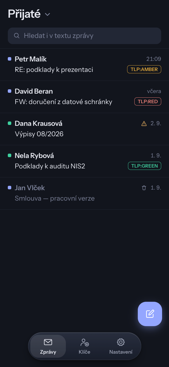 Seznam zpráv na telefonu
